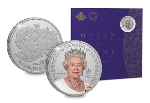 Royal Canadian Mint Portrait Of Queen Elizabeth Silver Coin Obverse Reverse With Packaging
