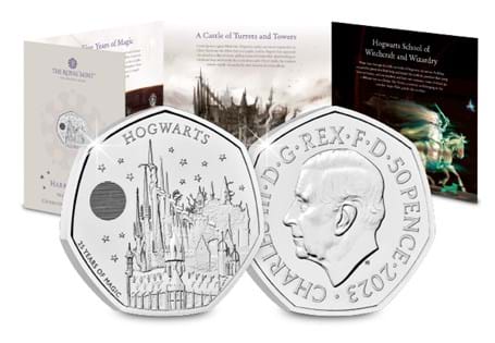 Hogwarts School 2023 UK 50p BU Coin struck to Brilliant Uncirculated Quality and designed by Ffion Gwillim