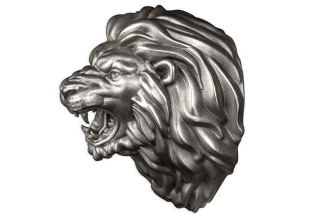 Lion Head 3Oz Silver Coin Reverse Side Angle