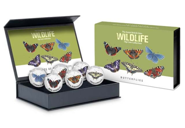 Guernsey Butterflies 10P Coins Full Set In Packaging