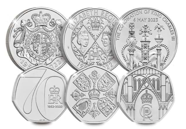 50P And £5 Bundle Coins Obverse Reverses