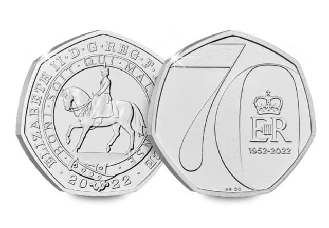 UK 2022 Platinum Jubilee BU 50P Obverse Reverse