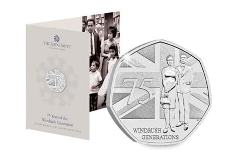 This UK 2023 BU 50p coin has been released by The Royal Mint to celebrate 75 years of the Windrush Generation.