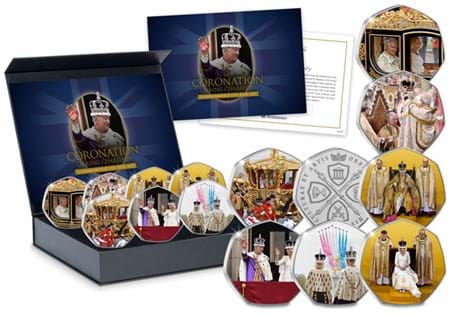 This Coronation Commemorative Box Set features 7 specially commissioned designs by Jean-Michel Girard documenting the Coronation Day on the6th May 2023. Limited to 2,023 sets