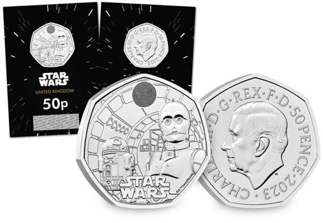 2023 UK Star Wars™ R2-D2™ and C-3PO™ BU 50p in cards and up close