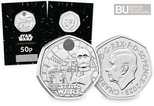 2023 UK Star Wars™ R2-D2™ and C-3PO™ BU 50p in cards and up close - BU CERTIFIED