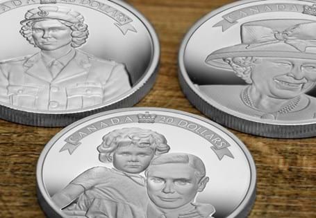 Your set features three fine silver coins from the Royal Canadian Mint: from being a child with her father, to her time with the military and then a Royal visit in her later years. 