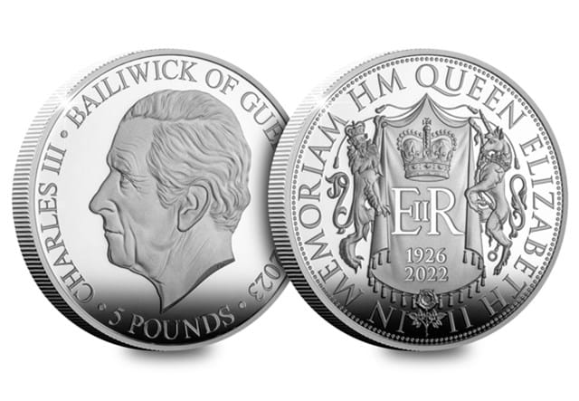 QEII In Memoriam Silver £5 (Guernsey) Obv Rev