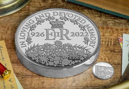 This coin has been issued to mark the 1-year anniversary of the passing of Her Majesty Queen Elizabeth II. It has been struck from 1 kilo of pure silver to a proof finish. EL: 40