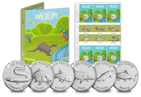 This stunning set celebrates some of the British Isles' most loved Freshwater Fish. Each coin has been struck to an Uncirculated quality and comes presented in a collecting card and official album.