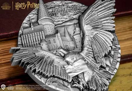 This officially licenced coin features Harry Potter's infamous owl in ultra high relief with an antique finish. Struck from 5oz of Pure Silver this is a Westminster Collection exclusive.