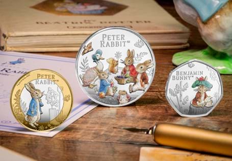 Your Beatrix Potter Silver Coin Set features a Peter Rabbit and Friends £5 coin, alongside a £2 coin and a 50p. Arriving in a presentation box, so you can display your coins.