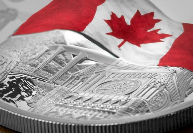 Canada Rippling Flag Silver 2Oz Close Up 02
