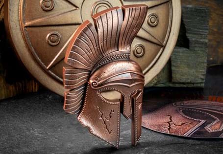 This coin has been struck to the shape of a Trojan Helmet, like the Legend of Troy, from 10oz of Pure Silver. It features an antique bronze finish and has been limited to just 300 pieces worldwide.
