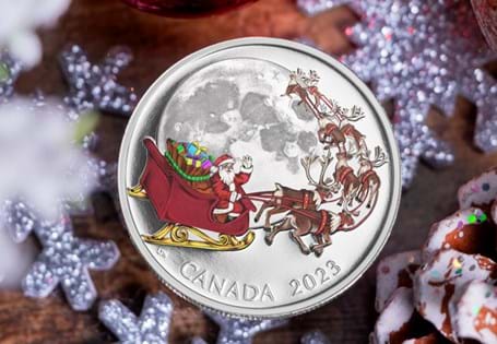 This coin from The Royal Canadian Mint has been issued to celebrate Christmas 2023 with stunning black light technology. It has been struck from 99.99% Silver and just 7,500 are available worldwide