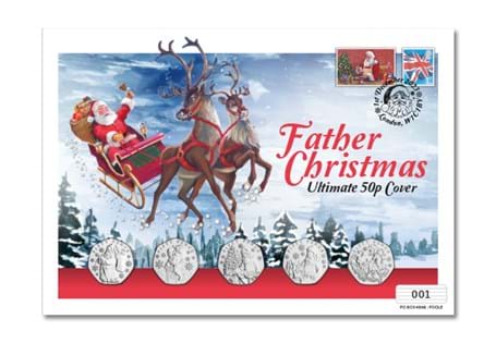 Your Father Christmas Ultimate 50p Cover features all FIVE Jersey 50p coins, alongside a Royal Mail Stamp and Philatelic Label. Limited to 495 worldwide with certificate of authenticity.