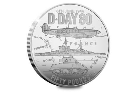 Struck from 10oz of Pure Silver, this Jersey coin depicts three of the vehicles used in the Normandy landings representing the Land, Sea and Air elements of the invasion. Edition Limit: 80