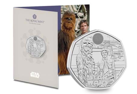 This UK 2024 BU 50p is the fourth and final coin in the Royal Mint's Star Wars™ series. It features the infamous Han Solo™ and Chewbacca™ and comes presented in official Royal Mint packaging.