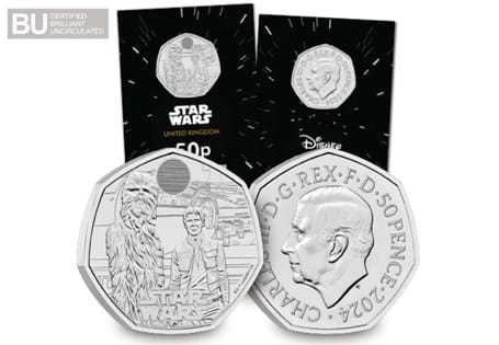 The Royal Mint have struck the fourth Star Wars UK 50p, featuring Han Solo and Chewbacca. It has been struck to a Brilliant Uncirculated quality.