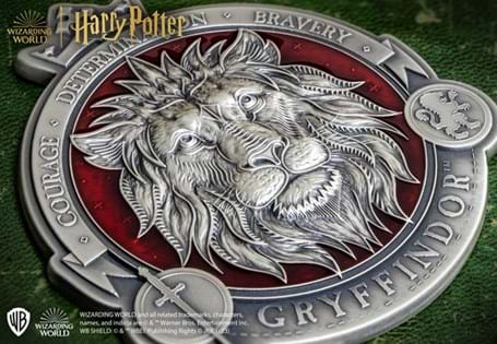 This stunning 9 3/4 oz coin has been struck from 99.9% silver and features the Gryffindor Lion - surrounded by the house values. It has an antique finish with colour detailing. Edition limit: 150