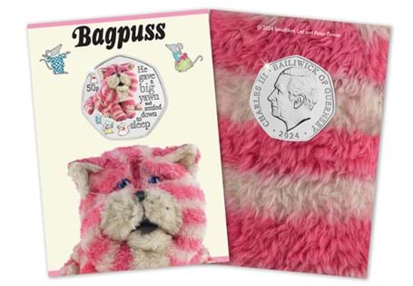 This 50p has been issued to celebrate the 50th Anniversary of Bagpuss first gracing our screens in 1974. It features the famous white and pink cat in full colour.  