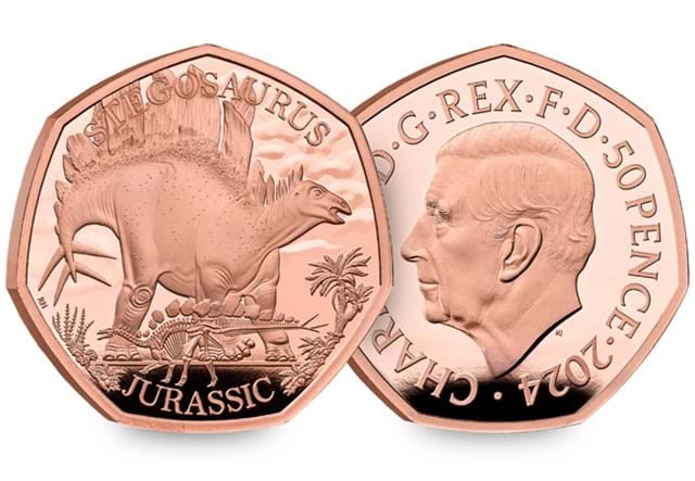 TEG1 UK 2024 Stegosaurus Gold 50P Coin Obverse And Reverse