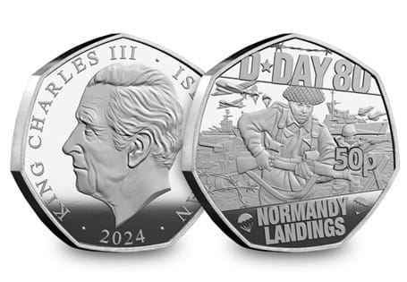 Struck from Sterling Silver to a Proof finish, this 50p has been issued by Isle of Man honouring the 80th Anniversary of D-Day.