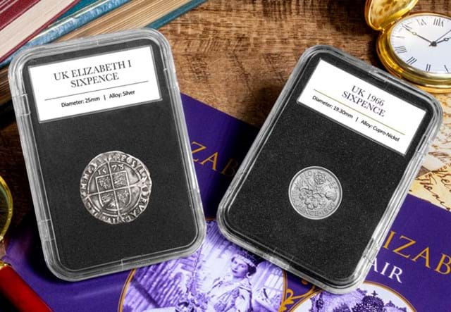 Elizabeth I And Elizabeth II Sixpence Pair Lifestyle 02