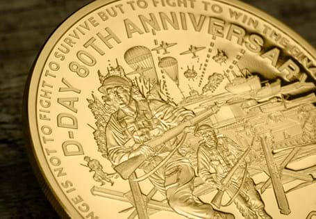 Struck from 24 Carat Gold, this coin is the highest purity of Gold available. The design features a montage of the storming of the Normandy beaches. Edition Limit: 80
