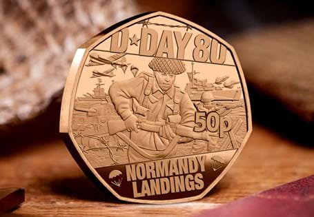 Issued by Isle of Man for the 80th Anniversary of D-Day. Depicting the Normandy Landings with infantry, ships, paratroopers, planes and a tank. Struck from 22 Carat Gold to a Proof finish. EL: 80.