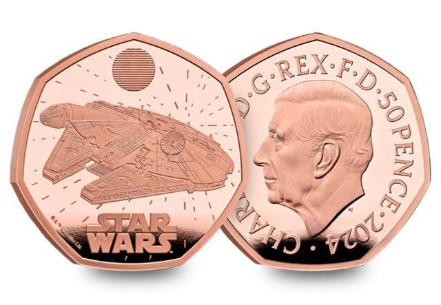 MLF1 UK 2024 Star Wars Millennium Falcon Gold 50P Coin Obverse And Reverse