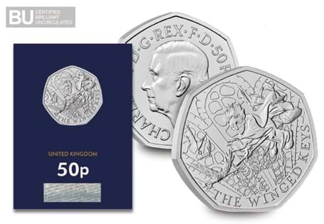 The Royal Mint have struck a 50p featuring Harry Potter and the Winged Keys. It has been struck to a Brilliant Uncirculated quality and protectively encapsulated in official Change Checker packaging.
