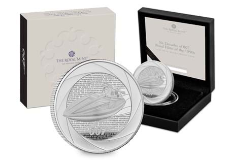 This UK 1oz Silver Proof coin has been issued by The Royal Mint. This is the fourth coin in the Six Decades of 007 series. Struck from 1oz of 99.9% Silver to a Proof Finish.