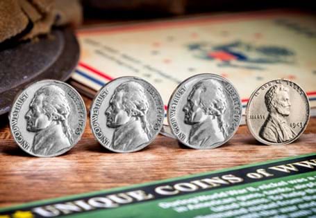 This collection includes four unique Pennies and Nickels that were issued only during World War as emergency coins.