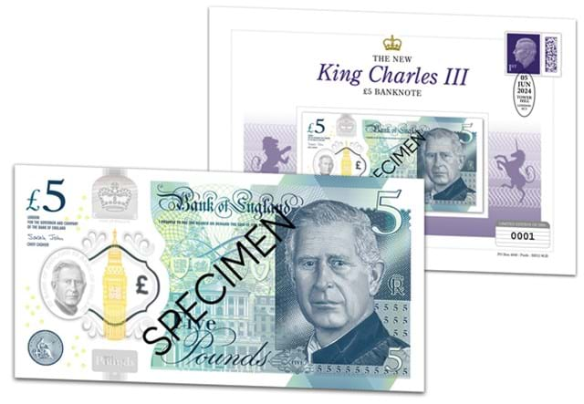 414T King Charles III £5 Banknote Cover Enlarged Banknote