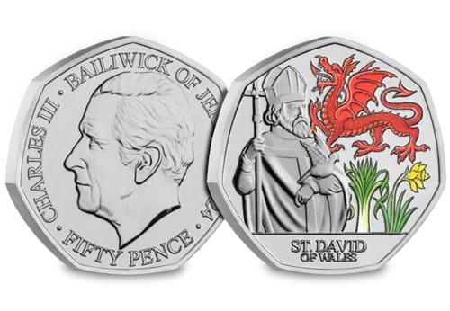 St David Patron Saints BU Colour 50P Set Obverse Reverse