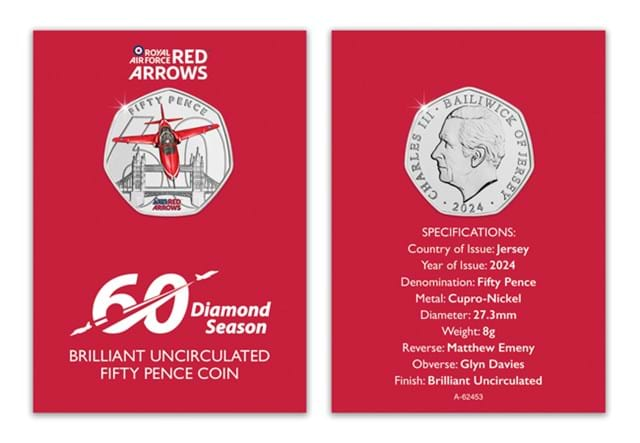 Red Arrows BU (Colour) 50Ps London Obv Rev In Blister Card