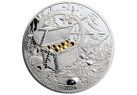 Crafted from 2oz of Pure Silver, this coin also boasts the addition of 0.2g of Gold - the treasure within the chest. Presented within a deluxe treasure chest, just 499 have been issued worldwide.