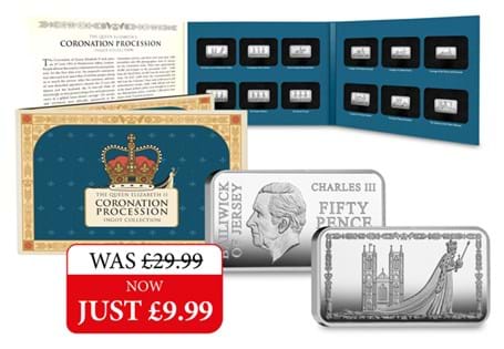 This 50p Silver Coin Bar has been issued by Jersey to mark the 70th Anniversary of Queen Elizabeth II's Coronation. It has been struck from 2.5g of solid 999/1000 Silver to a Proof finish. 
