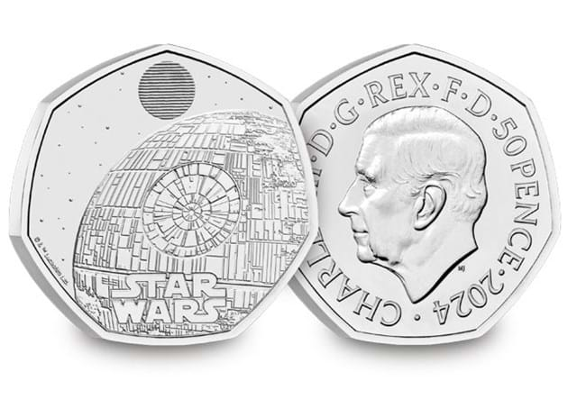 2024 UK Star Wars Death Star CERTIFIED BU 50p reverse and obverse