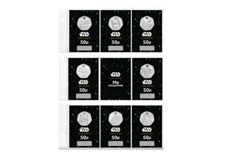 This collection includes all 8 UK Star Wars 50p coins, including both Character Duos and Spacecraft series. Each coin comes in bespoke packaging and presented in a pocket page.