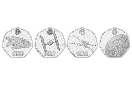 Includes all 4 Star Wars Spacecraft UK 50p coins. Each have been struck to a Brilliant Uncirculated quality, and encapsulated to preserve for generations to come. 