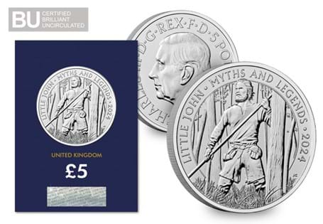 This £5 coin has been issued to celebrate the legend of Little John. It has been struck to a Brilliant Uncirculated quality and protectively encapsulated in official Change Checker packaging.