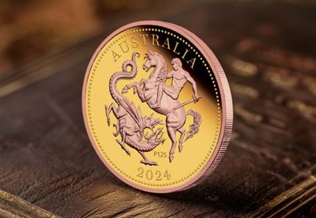 This 2024 Perth/Australia Gold Five Sovereign Piece has been struck from 22 Carat Gold.