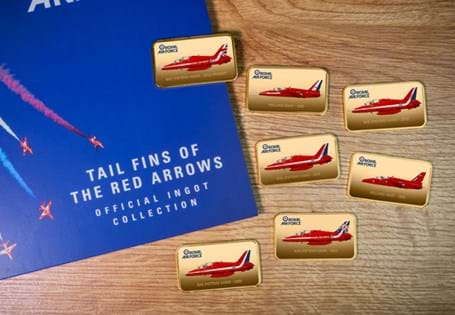 This 24 Carat Gold Plated ingot set features each of the revised Red Arrows tail fin liveried that have adorned the jets since they first started flying.