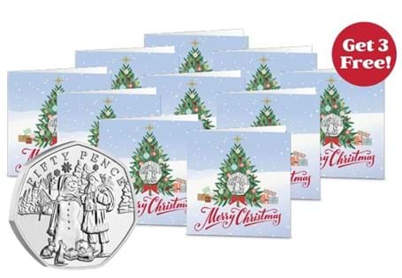 These new Christmas Snowman 2024 50p coins are encapsulated within the card to protect its superior Brilliant Uncirculated quality. The inside is left blank for your personal message. BUY 7 GET 3 FREE