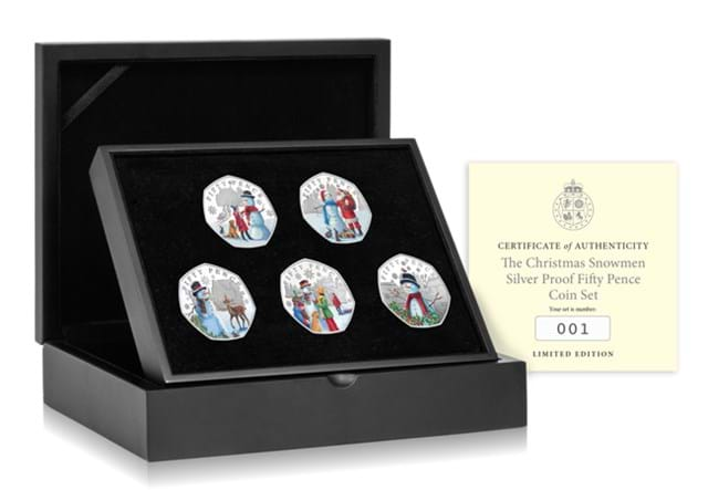 Christmas Snowmen Silver With Colour 50P Set Box Shot