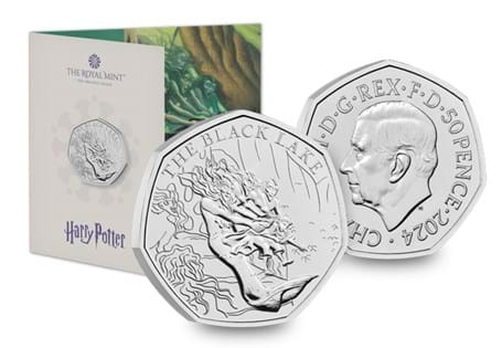 The UK 2024 Brilliant Uncirculated 50p coin featuring Harry Potter and the Black Lake. Released by The Royal Mint.