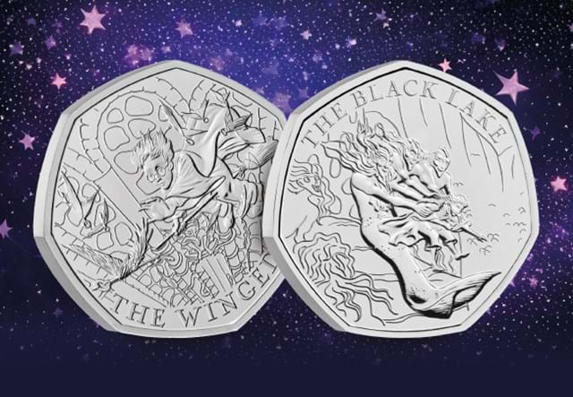 2024 UK Winged Keys and Black Lake BU 50p Pair Reverses With Purple Starry Background