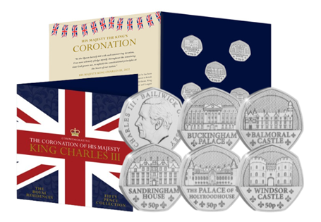 This set of five 50ps has been issued by Jersey. Each coin has been struck to a Brilliant Uncirculated finish and features a different Royal Residence.